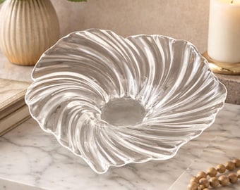 Bol de cristal Mikasa con diseño en espiral / Centro de mesa de cristal de estilo moderno de mediados de siglo, plato para servir