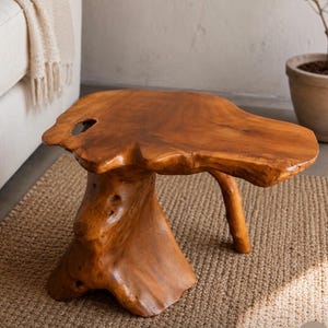 Live Edge trä sidobord rustik rotbas ekologisk teak accentpall 33 cm