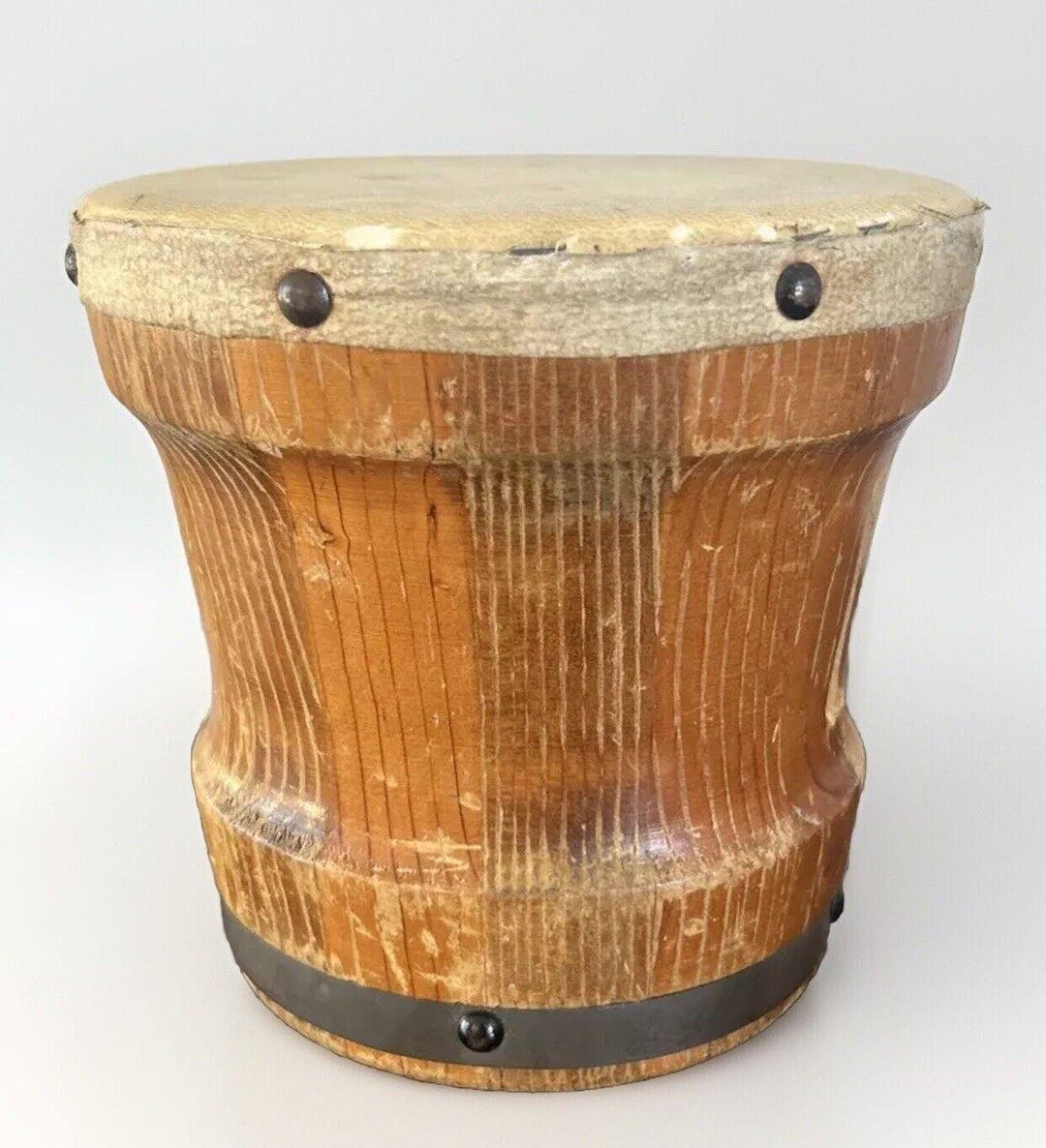 Rustic Instrument Antique Hand Drum Rustic 7” Diameter Hand Made Wooden Drum Percussion ...