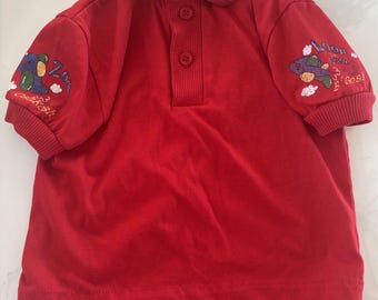 Vintage OshKosh BGosh Toddler Red Airplane Embroidered Polo Shirt 90s USA Made