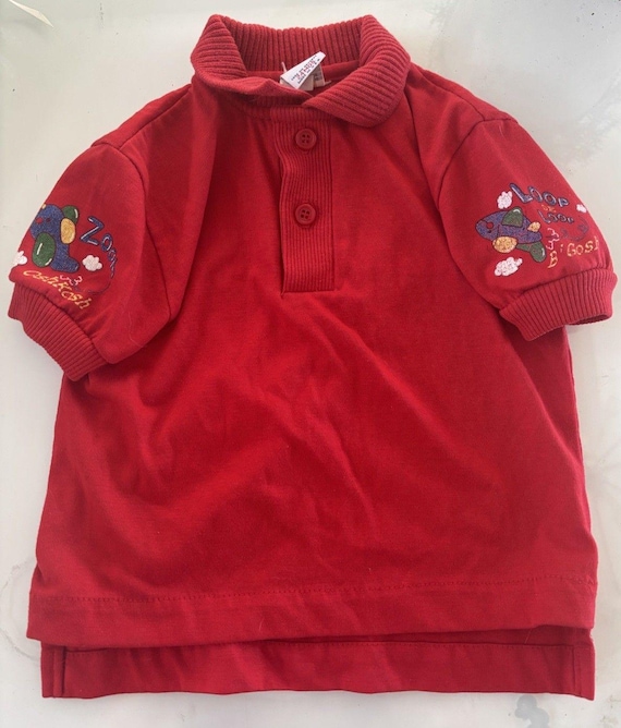 Vintage OshKosh BGosh Toddler Red Airplane Embroidered Polo Shirt 90s USA Made