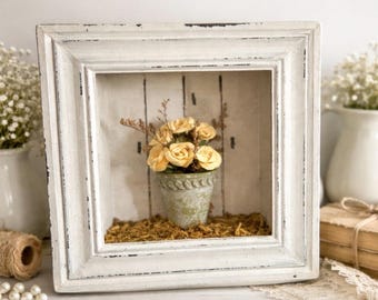 Vintage Rustic Wood Window Shelf, Framed Flower Pot Display