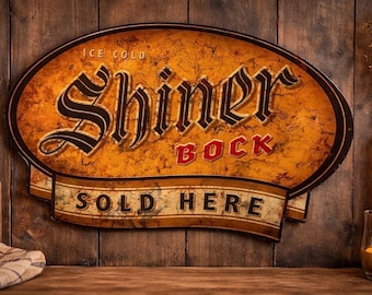 Enseigne de bière Shiner Bock, glaciale, décoration murale en métal (20 x 30) 2012 Homme des cavernes