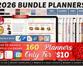 2026 Digital Planner Bundle, Goodnotes iPad Notability Planner (160 Planners)