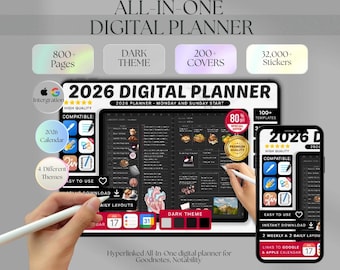 All-in-One Digital Planner 2026 2027 2028, Hyperlink Digital Planner, Daily Weekly Monthly Journal, Goodnotes Planner, Apple Google Calendar