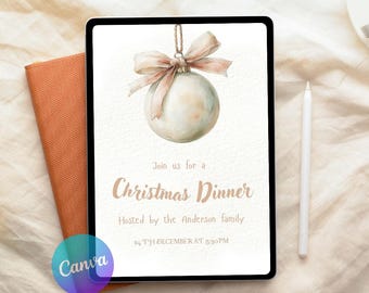 Editable Christmas Dinner Invitation, Holiday Party Template (Digital Download)