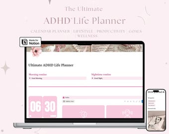 Notion Template ADHD Planner Notion Dashboard ADHD Digital Planner Adult ADHD Notion Templates Focus Planner Productivity Self Care Planner