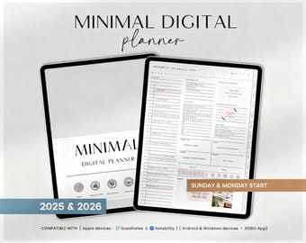 Minimalist Digital Planner 2026, GoodNotes Notability Compatible (Digital Download)