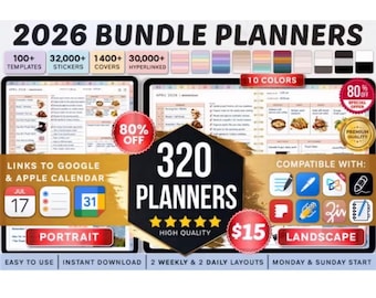 2026 Digital Planner Bundle, GoodNotes, Notability, iPad (Digital Download)
