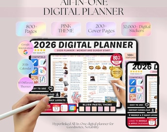 All-in-One Digital Planner 2026, Undated Digital Planner, Digital Journal, Digital Goodnotes Template, Notability, Daily Planner