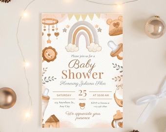 Editable Boho Baby Shower Invitation | Bohemian Shower Template | Instant Digital Download | Printable Invite