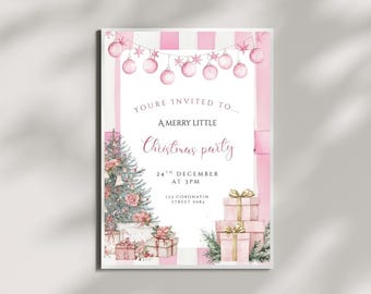 Pink Christmas Party Invitation, Editable Template (PDF File)
