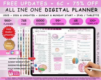 All-In-One Digital Planner 2025 2026 2027 | Goodnotes, Notability, Noteshelf | Daily Weekly Digital Journal
