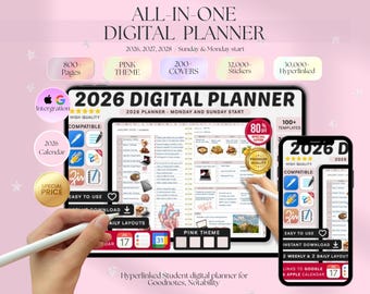 All-in-One Digital Planner 2026 2027 2028, Hyperlink Digital Planner, Daily Weekly Monthly Journal, Goodnotes Planner, Apple Google Calendar