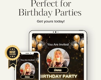 Black and Gold Birthday Invitation | Animated Diamond Evite (Digital)