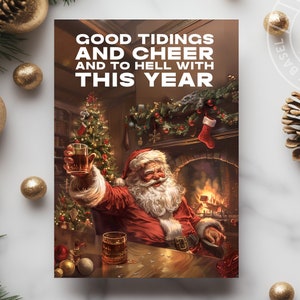Funny New Years Card | Sarcastic Santa Holiday Card | To Hell with this Year | Handmade Greeting Card with Envelope