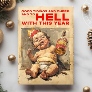 Funny New Years Card | Sarcastic Adult Holiday Card | To Hell with this Year | Handmade Greeting Card with Envelope