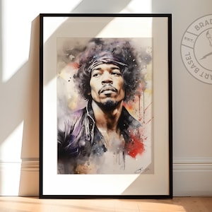 Original Watercolor Illustration of music legend Jimi Hendrix by artist Brad Fanshaw | Available as Print or Canvas