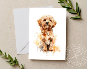 Golden Schnoodle Watercolor Dog Card: Blank Greeting Card