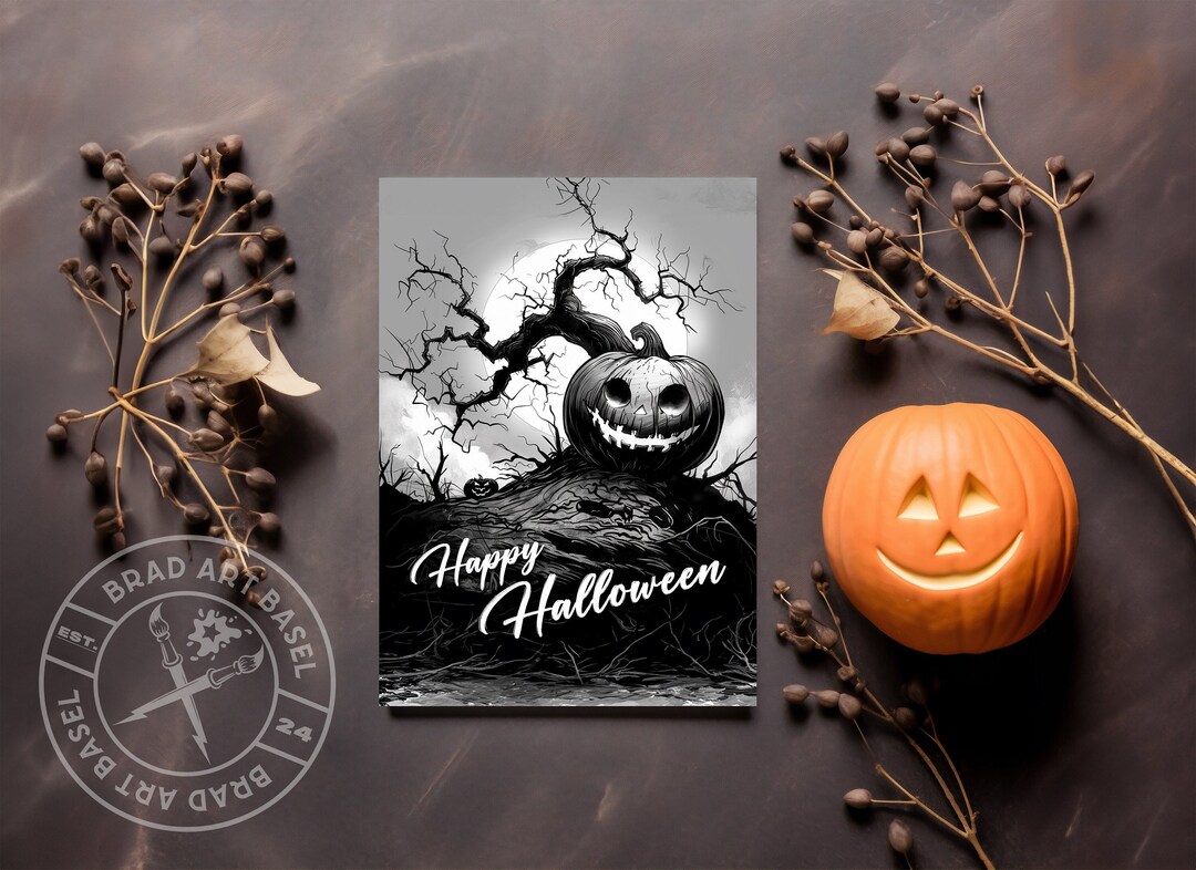 Gothic Pumpkin Halloween Card: Spooky Season Greeting Card - Etsy