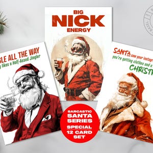 Sarcastic Santa - Funny Holiday Card Set SERIES 1 | Funny Christmas Cards for Friends | Handmade Greeting Card with Envelope