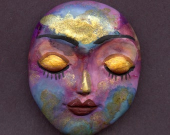 NEW !!Polymer Clay  Alcohol Inked    1 3/4" x 1 1/2"  Detailed Face Cab One of a Kind  Un drilled A 6