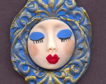 Rostro detallado de estilo Art Nouveau, arcilla polimérica, 6,35 cm x 3,8 cm de ancho, Cab A 88