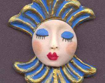 Rostro detallado de estilo Art Nouveau, arcilla polimérica, 6,35 cm x 3,8 cm de ancho, Cab A 89