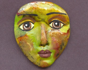 New !  Polymer Clay One Of A Kind  Detailed  Abstract Alcohol Inked Face  A 3