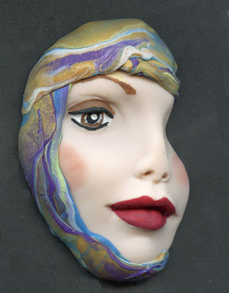 Polymer Clay One Of A Kind Detailed Abstract Caned Face Shard CNSH 6 image 1