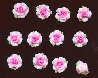 A Lot of Clay Flower beads One Dozen Light Pink  side drilled 10 mm ARB 8