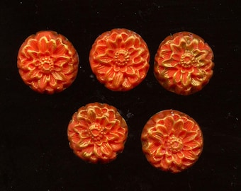 Lote de 5 componentes Art Nouveau naranjas sin perforar A0G 4