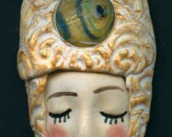 Polymer Clay Golden Lady with Hat Cab 3 " x 1 1/2" AFC 2