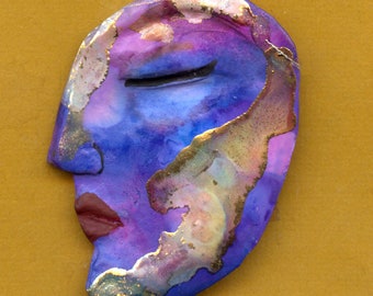 Nouveau visage !! Profil tribal en argile polymère encrée à l'alcool 1 7/8 "x 1 1/4" Art détaillé, visage de poupée, cabine A 3