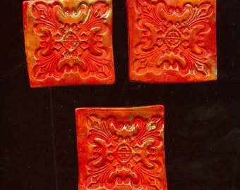 New !!  A lot of 3 Orange and gold  textured alcohol inked   Tile  cabs  1 1/2" x 1 1/2  " wide AAR 11