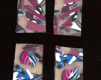 Lote de 4 cabujones de arcilla abstractos, sellados, de 2,5 cm x 1,9 cm para collage, arte y muñecas.