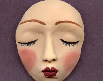 Polymer Clay  Tan Angel Face Cab     1 3/4" x  1 1/4"  A 94