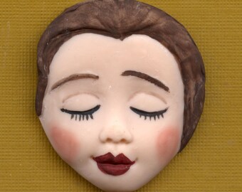 Polymer Clay  1  5/8"long  x 1  1/2" wide Detailed  Art Doll  with brown hair  Face  Cab  AAE 1