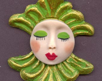 Rostro detallado de estilo Art Nouveau, arcilla polimérica, 6,35 cm x 3,8 cm de ancho, Cab A 90