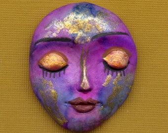 NEW !!Polymer Clay  Alcohol Inked    1 3/4" x 1 1/2"  Detailed Face Cab One of a Kind  Un drilled A 5