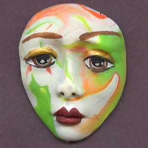Polymer Clay  Brown  eyed  Swirled clay  Face Cab     1 3/4&quot; x  1 1/4&quot;  A 12