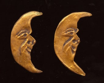 Polymer Pair of  2 "x  3/4"  Golden antiqued Half   Moon Face Cabs AGMP 2