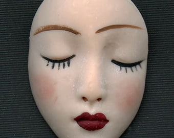 Polymer Clay Angel Face Cab  FLF 2   1 3/4" x  1 1/4"