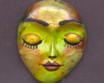 NEW !!Polymer Clay  Alcohol Inked    1 3/4" x 1 1/2"  Detailed Face Cab One of a Kind  Un drilled A 4