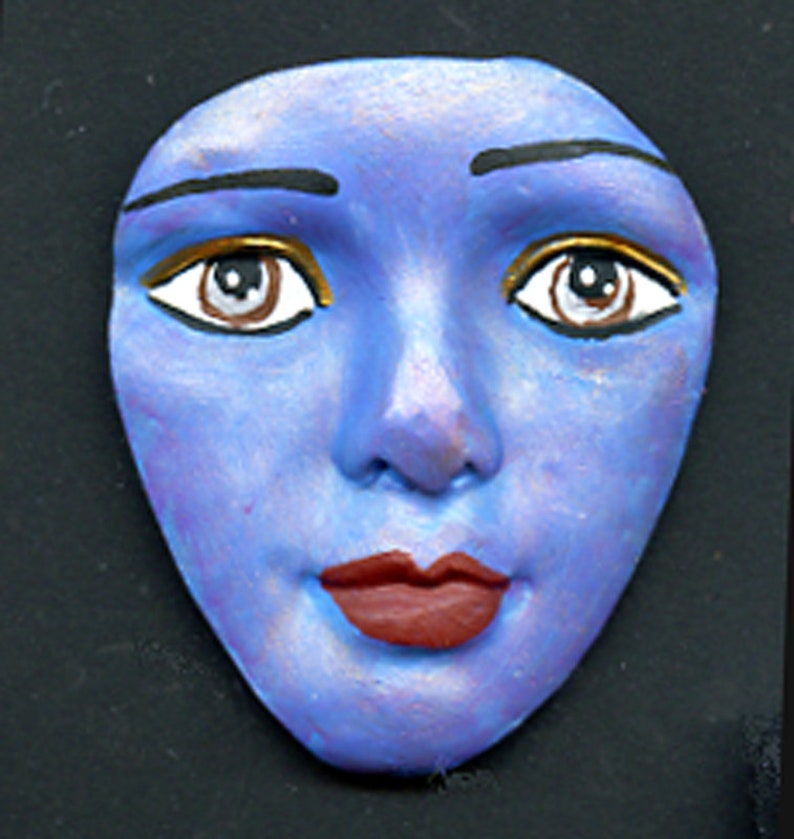 Manufacturer regenerated product Sacramento Mall A Larger Blue polymer Clay doll Outsider Art Detailed face