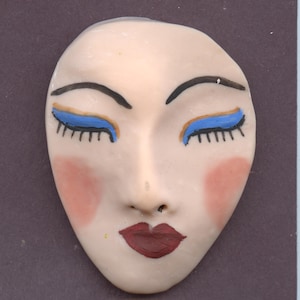 Polymer Clay Larger Asian 2 1/4"" x 1  1/2" Detailed  Art Doll  Face  Cab  A 87