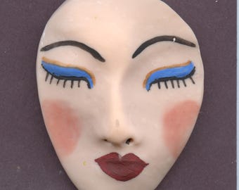 Cara de muñeca de arcilla polimérica asiática grande de 2 1/4" x 1 1/2" con arte detallado, Cab A 87