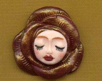 Polymer Clay Face in Rose Cab Burgandy 1 1/2" x 1 1/2"   AFR 4