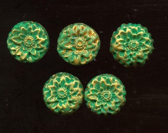 Lote de 5 componentes verdes Art Nouveau sin perforar ADG 1