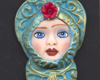 Gran rostro detallado de arcilla polimérica de 6,35 cm x 3,8 cm de ancho. Cabaña de belleza detallada A34